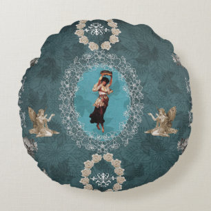 Vintage collage rond kussen