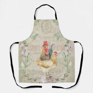 Vintage collage - roosters en bloemen schort