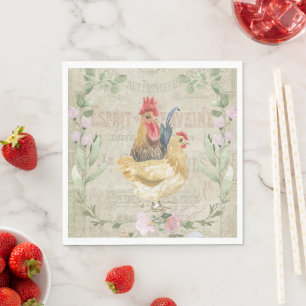 Vintage collage - roosters en bloemen servet