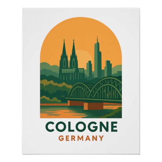 Vintage Cologne Germany Travel Art Poster – Retro  (Devant)