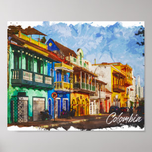 Vintage-Colombia Waterverf Poster