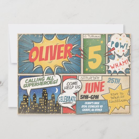 Vintage Comic book Invitation Anniversaire (Devant)