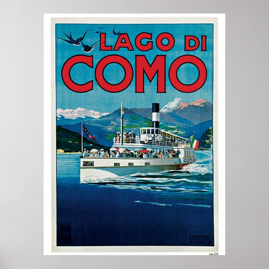 Vintage Como Lake Italiaans reisblad Poster (Voorkant)