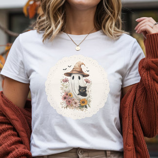 Vintage Coquette Geest & Zwarte Kat Halloween Tri-Blend Shirt