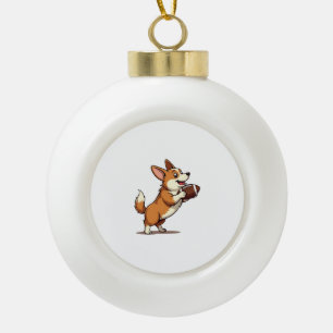 Vintage Corgi Voetbalhond Illustratie Retro Sport Keramische Bal Ornament