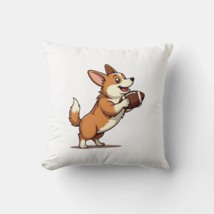 Vintage Corgi Voetbalhond Illustratie Retro Sport Kussen