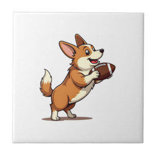 Vintage Corgi Voetbalhond Illustratie Retro Sport Tegeltje
