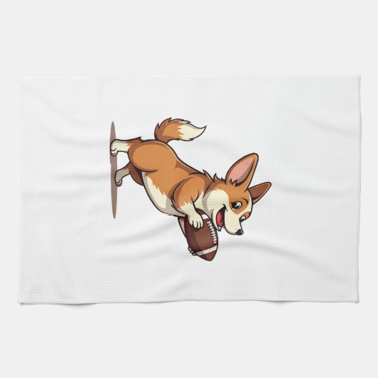 Vintage Corgi Voetbalhond Illustratie Retro Sport Theedoek (Horizontaal)