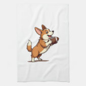 Vintage Corgi Voetbalhond Illustratie Retro Sport Theedoek (Verticaal)