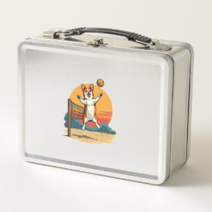 Vintage Corgi Volleybal Retro Zonsondergang Vector