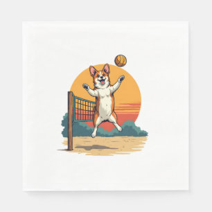 Vintage Corgi Volleybal Retro Zonsondergang Vector Servet