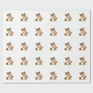 Vintage Corgi Volleybalhond Vector Illustratie S Cadeaupapier