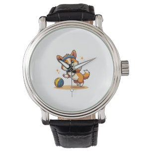 Vintage Corgi Volleybalhond Vector Illustratie S Horloge