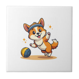 Vintage Corgi Volleybalhond Vector Illustratie S Tegeltje