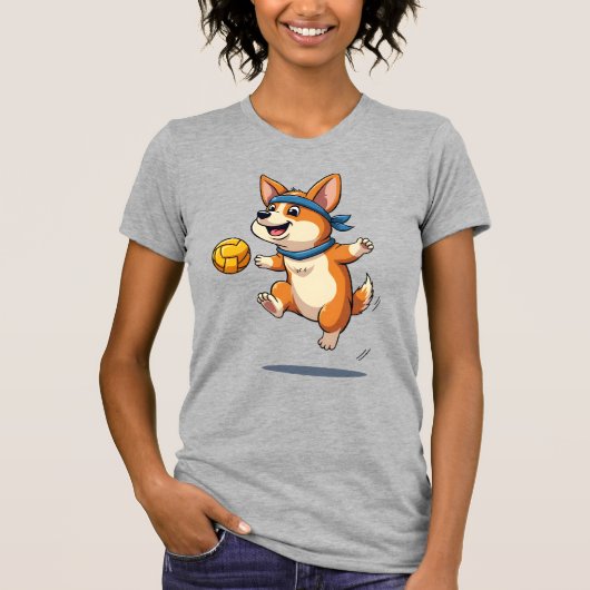 Vintage Corgi Volleyball Illustration Cute Dog Ath T-shirt (Voorkant)