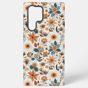 Vintage Cottagecore Botanische Oranje Blauwe Bloem Samsung Galaxy Hoesje