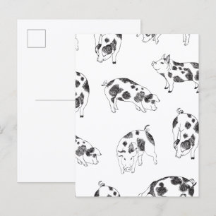 Vintage Cottagecore Varken Lijnkunst Minimalistisc Briefkaart