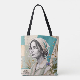 Vintage Cottagecore Vrouw Botanische Collage Draagtas