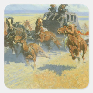 Vintage Cowboy, Downing the Nigh Leader, Remington Vierkante Sticker