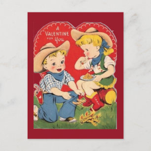 Vintage Cowboy en Cowgirl Valentijn 1950 Briefkaart