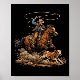 Vintage Cowboy Kalveren Vangen Rodeo Country Weste Poster