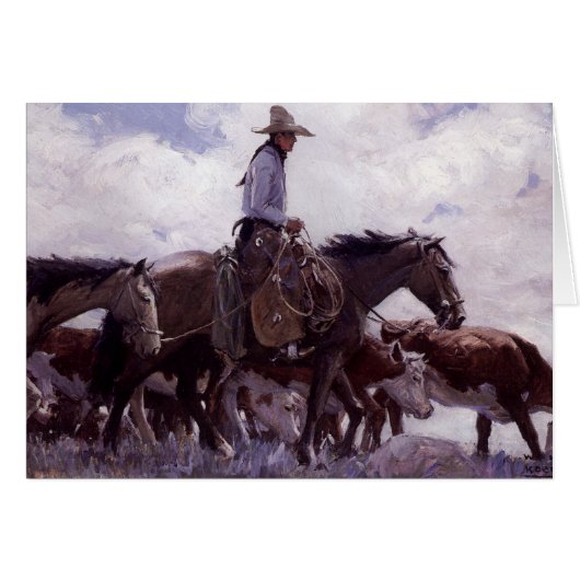 Vintage Cowboy met zijn kudde runderen door Koerne (Voorkant Horizontaal)