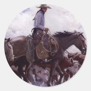 Vintage Cowboy met Zijn Kudervee door Koerner Ronde Sticker