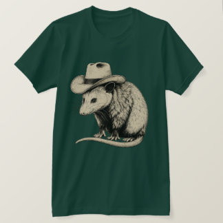 Vintage Cowboy Opossum Western Illustratie T-shirt