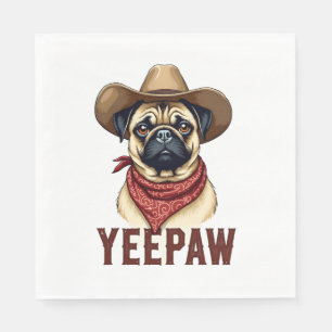 Vintage Cowboy Pug YeePaw Westerse Honden Illustra Servet