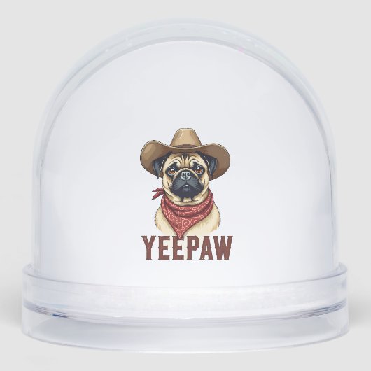 Vintage Cowboy Pug YeePaw Westerse Honden Illustra Sneeuwbol (Voorkant)