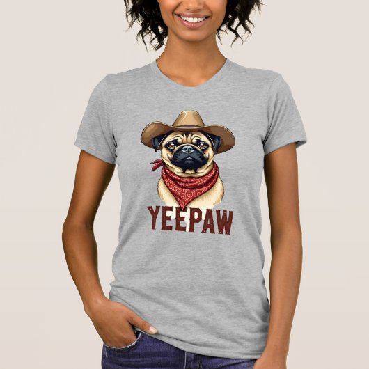 Vintage Cowboy Pug YeePaw Westerse Hondenillustrat T-shirt (Voorkant)