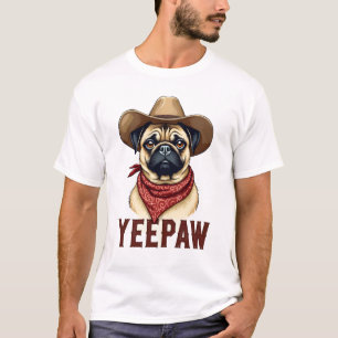 Vintage Cowboy Pug YeePaw Westerse Hondenillustrat T-shirt