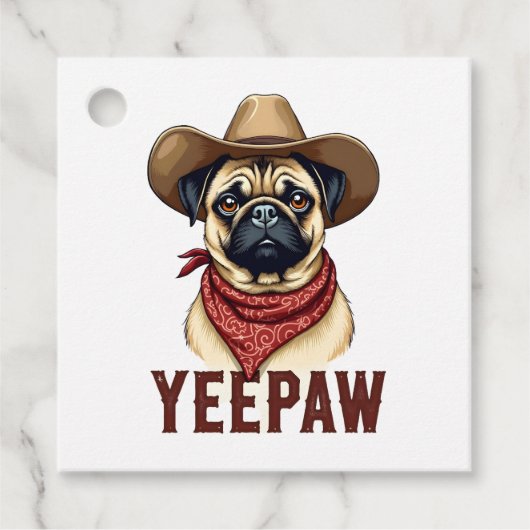 Vintage Cowboy Pugs YeePaw Western Honden Illustra Bedankjes Labels (Voorkant)