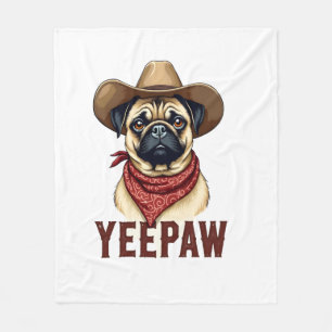 Vintage Cowboy Pugs YeePaw Western Honden Illustra Fleece Deken