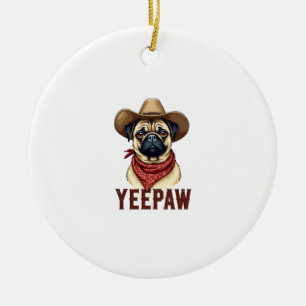 Vintage Cowboy Pugs YeePaw Western Honden Illustra Keramisch Ornament