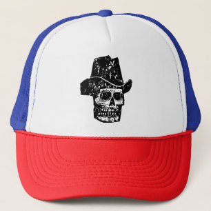 Vintage Cowboy Schedelprint met Oude Western Hoed Trucker Pet