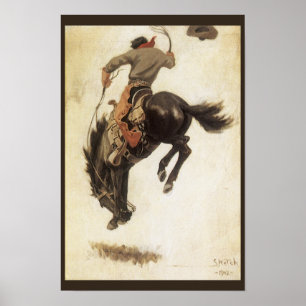 Vintage Cowboy, studie van Bronco Buster door NC W Poster