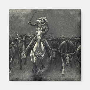 Vintage Cowboys, A Stampede door Frederic Remingto Magneet