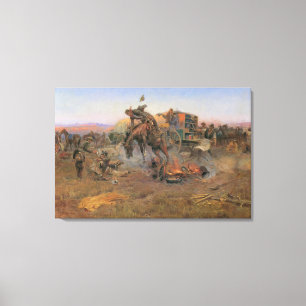 Vintage Cowboys, Camp Cook's Trouble door CM Russe Canvas Afdruk