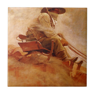 Vintage Cowboys, De Ertswagen door NC Wyeth Tegeltje
