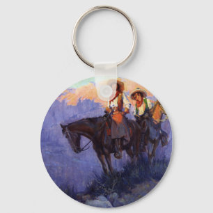 Vintage Cowboys, Man and Voman on Horses, Anderson Sleutelhanger