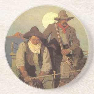 Vintage Cowboys, The Pay Stage door NC Wyeth Zandsteen Onderzetter