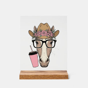 Vintage Cowgirl Cheval Avec Fleurs et Boisson Rose
