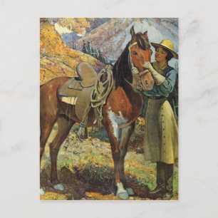 Vintage Cowgirl en paarden Briefkaart