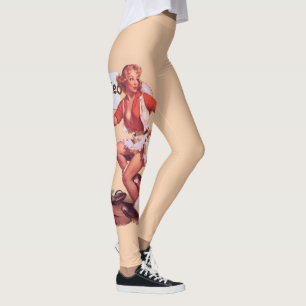 Vintage Cowgirl met zadels en rodeo-bord Leggings