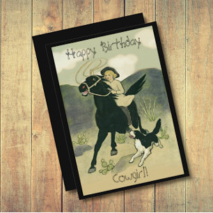Vintage Cowgirl op Paard met Hond Verjaardagskaart Kaart