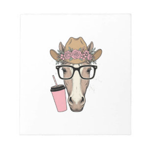 Vintage Cowgirl Paard Met Bloemen en Roze Drank Notitieblok