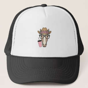 Vintage Cowgirl Paard Met Bloemen en Roze Drank Trucker Pet
