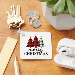 Vintage Cozy Prettig Kerstmis Plaid Boom Seizoensg Sleutelhanger