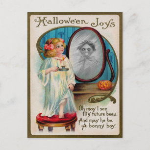 Vintage Creepy Halloween Mirror Briefkaart